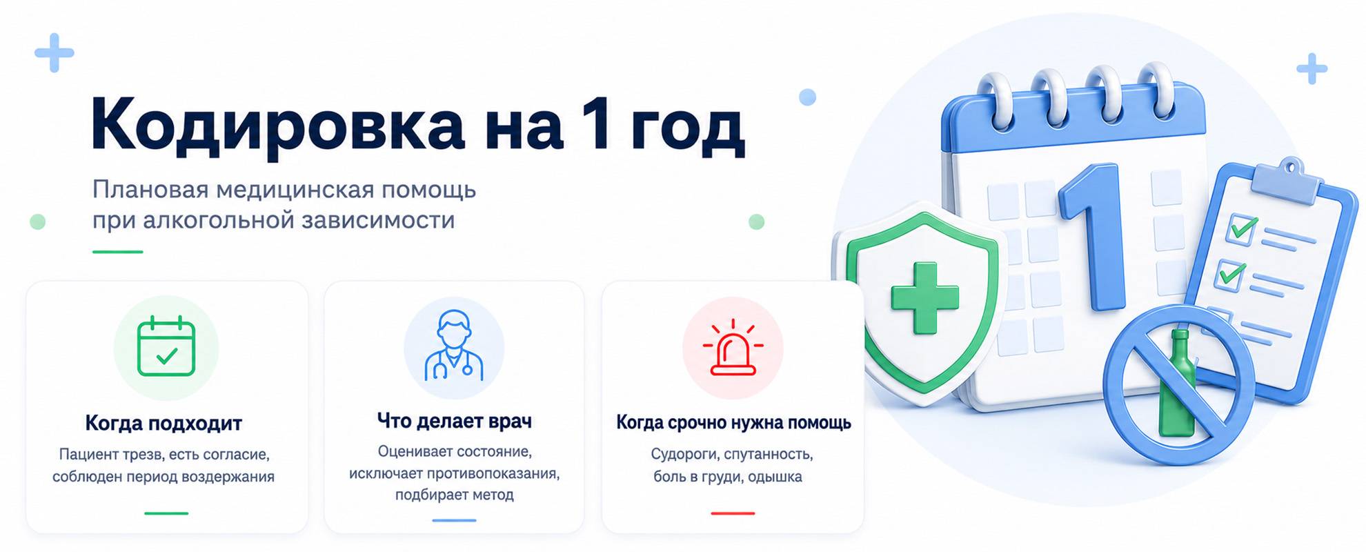 Инфографика об этапах кодирования от алкоголя на один год